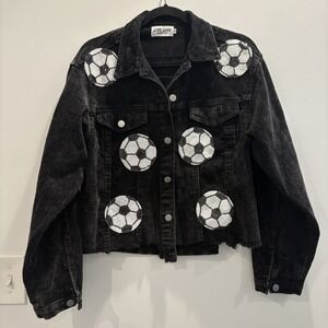 LiveLoveGameday Women's BlackCorduroySequin Cropped Sport Soccer Jacket‎ SzM